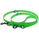 Verstellbare Biothane Leine in neon-grün mit Karabiner in schwarz