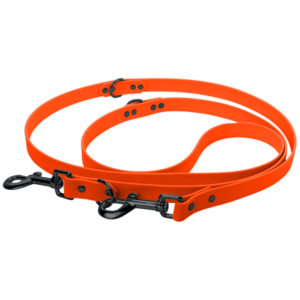Verstellbare Biothane Leine in orange mit Karabiner in schwarz