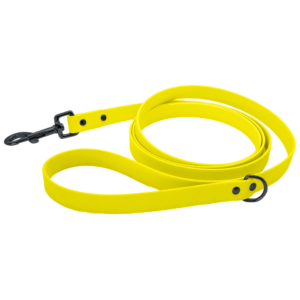 Biothane Leine in neon-gelb mit Karabiner in schwarz