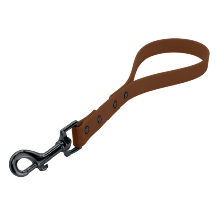 Biothane Kurzführer mit 30cm Länge in braun mit Metallteile in schwarz