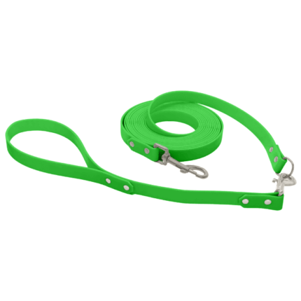 Biothane Schleppleine mit 40cm Kurzführer in neon-grün mit Metallteile in silber