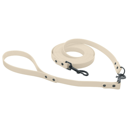 Biothane Schleppleine mit 40cm Kurzführer in weiß mit Metallteile in schwarz