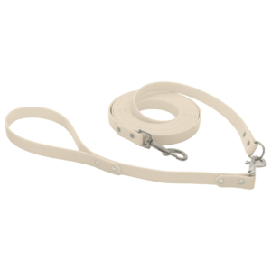 Biothane Schleppleine mit 40cm Kurzführer in weiß mit Metallteile in silber