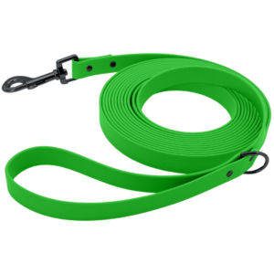 Biothane Schleppleine in neon-grün mit Karabiner in schwarz