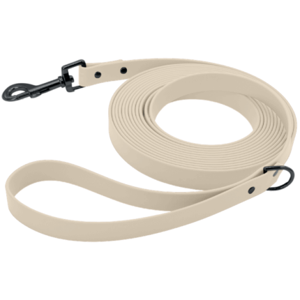 Biothane Schleppleine in weiß mit Karabiner in schwarz