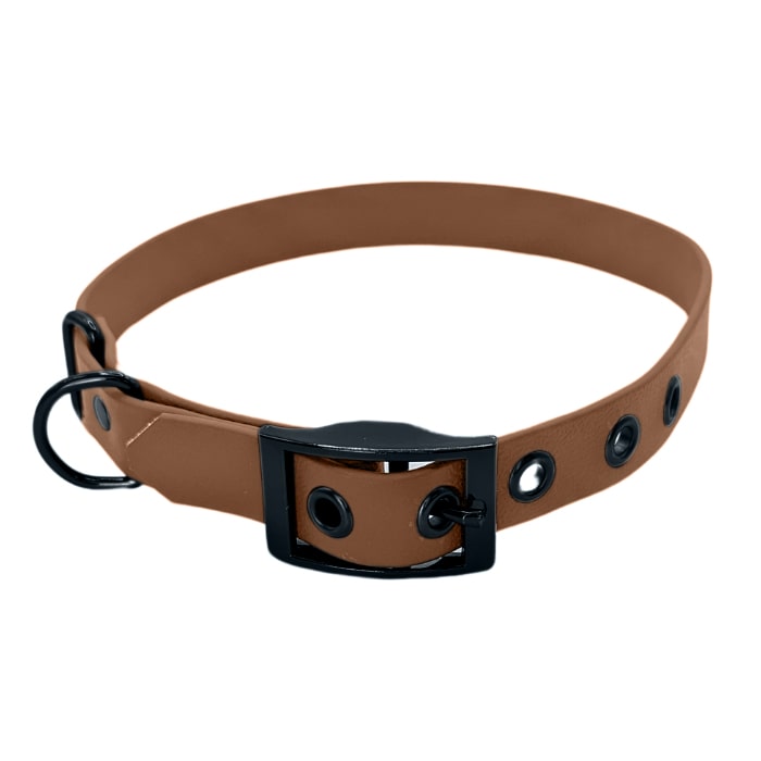 Biothane Halsband mit Schnalle in braun mit Metallteile in schwarz