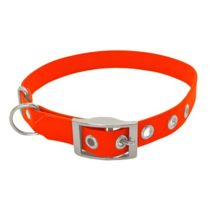 Biothane Halsband mit Schnalle in orange mit Metallteile in silber