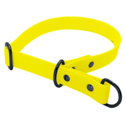 Biothane Halsband mit Zugstopp in neon-gelb mit Metallteile in schwarz