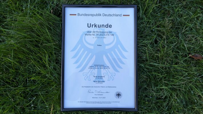 Markenanmeldung Petbo Urkunde