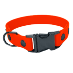 Biothane Halsband mit Klickverschluss in orange mit Metallteile in schwarz