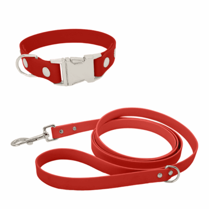 Biothane Set mit Klick-Halsband und Leine in rot mit Metallteile in silber