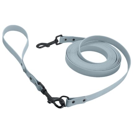 Biothane Schleppleine mit 30cm Kurzführer in pastellblau mit Metallteile in schwarz