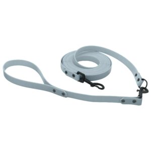 Biothane Schleppleine mit 40cm Kurzführer in pastellblau mit Metallteile in schwarz