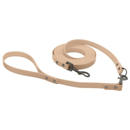 Biothane Schleppleine mit 40cm Kurzführer in beige mit Metallteile in grau