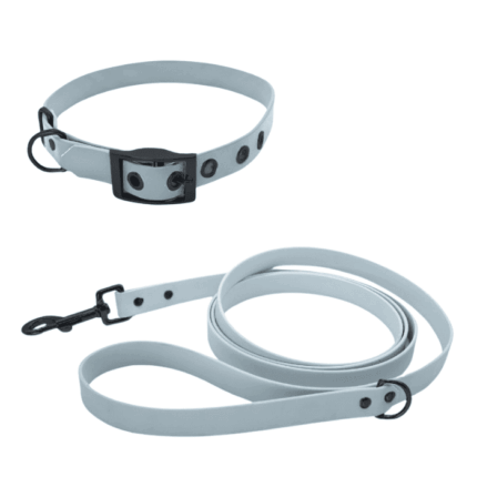 Biothane Set mit Leine und Halsband mit Schnalle in pastellblau mit Metallteile in schwarz