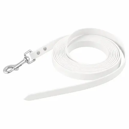 Biothane Schleppleine ohne Handschlaufe in weiß mit Karabiner in silber